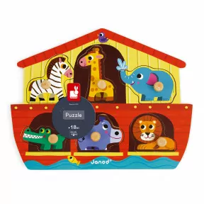 Puzzle en bois Happy Farm 6 pièces Janod : King Jouet, Puzzles