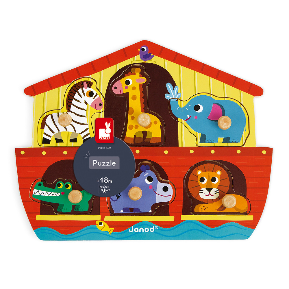 Puzle Encajable Arca de Noe 6 piezas madera Puzzles de madera Primera infancia Janod J07062 Puzzles de madera Primera infancia Janod