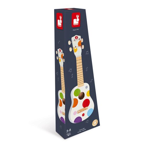 Youkoulélé Confetti en bois, ukulélé, imitation instrument de musique, éveil sonore musical, guitare, pour enfant dès 12 mois JA