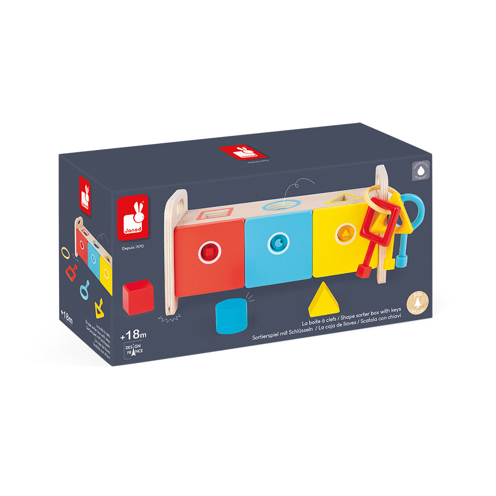 Essentiel Shape Sorter Box with Keys Shapes & Colours Janod J05065
