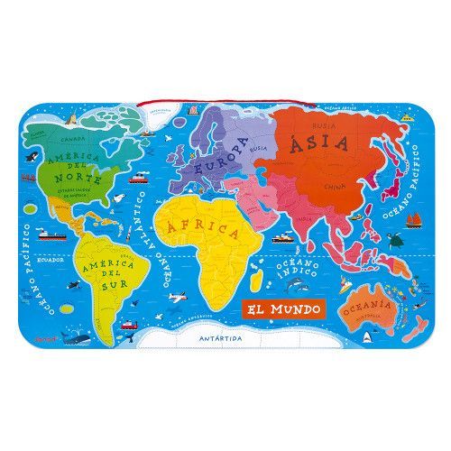 Puzzle Carte Monde Magnétique 92 pièces Espagnol : Puzzles magnétiques  Janod - J05503