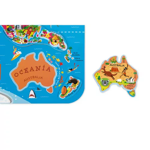 Janod - Puzzle Carte du Monde Magnétique en Bois - 92 Pièces