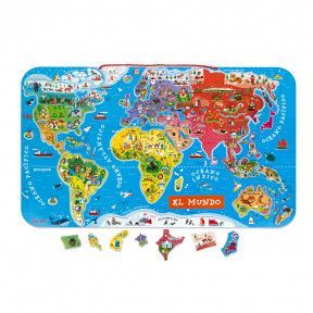 Magnetic World Map Puzzle Spanish Version 92 pieces (wood)
