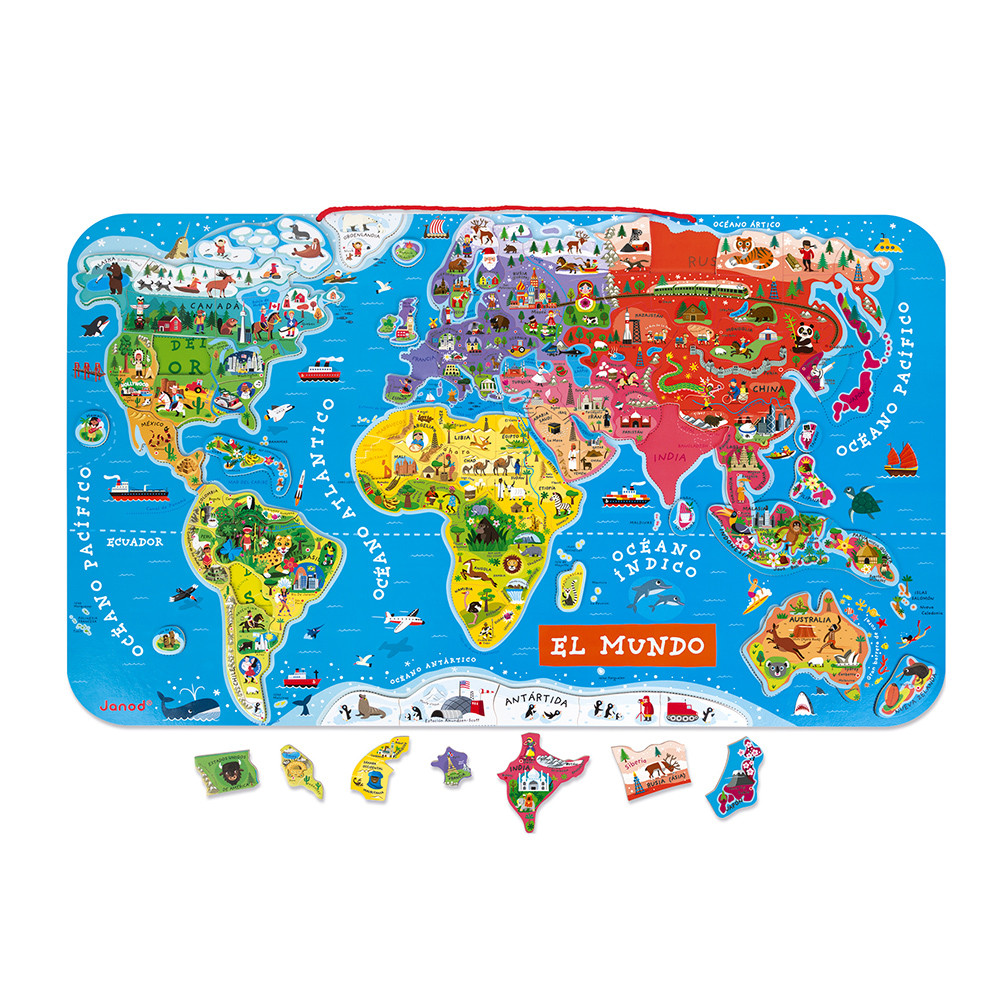 Magnetic World Map Puzzle Spanish Version 92 pieces (wood