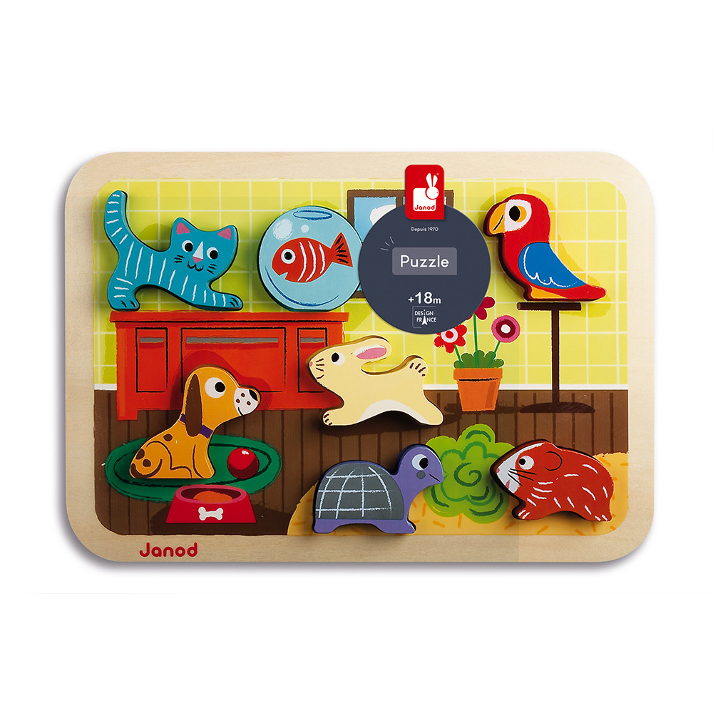 Puzzle Animo 7 piezas (madera) : Puzzles de madera Primera infancia Janod - J07024 - Puzzles de madera Primera infancia - Janod