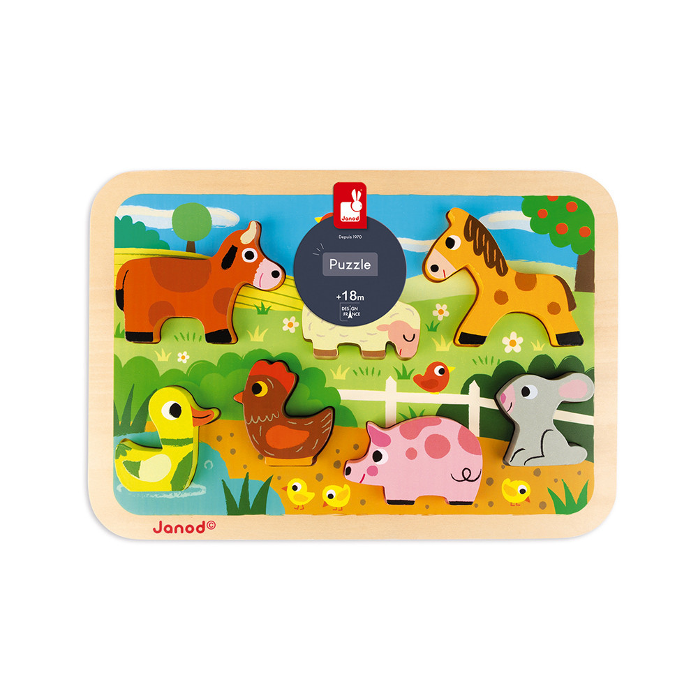 Chunky Puzzle Farm 7 pieces (wood) : Toddler puzzles Janod - J07055