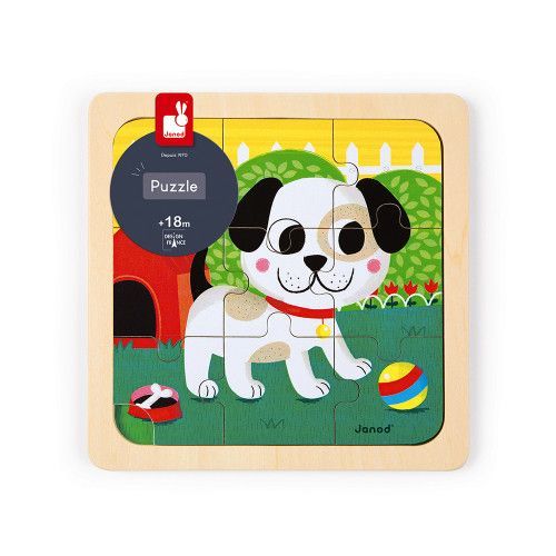 Titus Dog Puzzle 9 pieces (wood) : Toddler wooden puzzles Janod - J07066