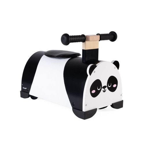 Porteur multidirectionnel Panda en bois, trotteur, éveil motricité bébé, équilibre, noir et blanc, pour enfant dès 12 mois JANOD