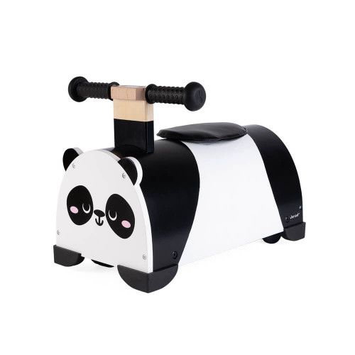 Porteur multidirectionnel Panda en bois, trotteur, éveil motricité bébé, équilibre, noir et blanc, pour enfant dès 12 mois JANOD