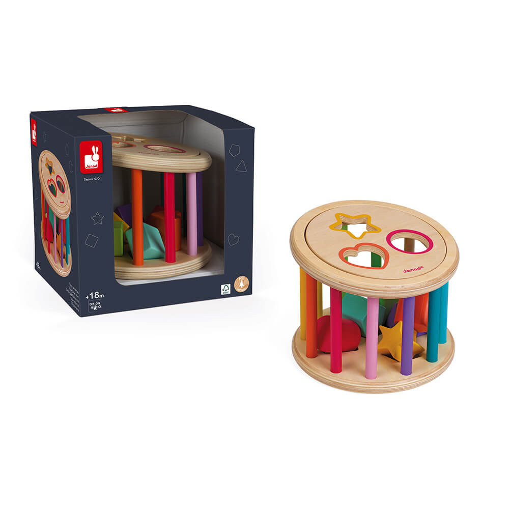 I Wood Shape Sorter Drum (wood) Shapes & Colours Janod J05336