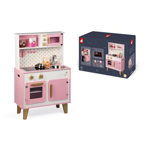 Grande Cuisine Candy Chic en bois sonore et lumineuse rose 6 accessoires enfant à partir de 3 ans