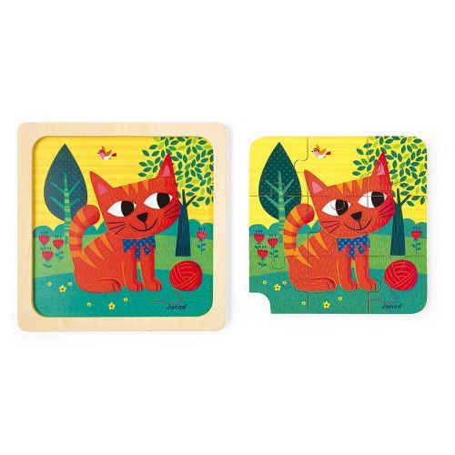 Coffret 3 Puzzles 9 pièces en bois, animaux, motricité pour enfant à partir de 18 mois JANOD