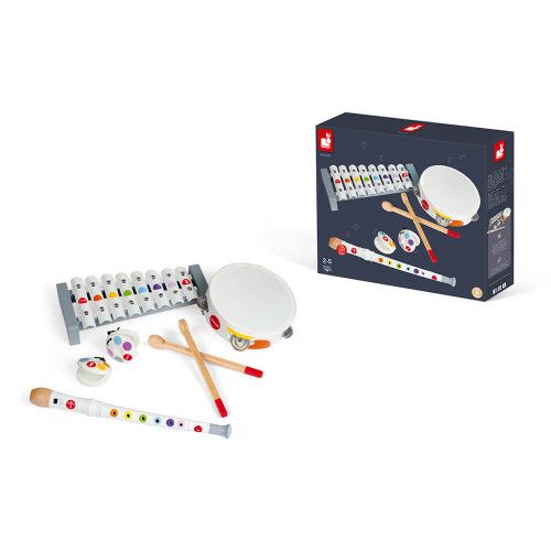 Set musical Confetti en bois, instruments imitation musique, éveil sonore, pour enfant à partir de 2 ans JANOD