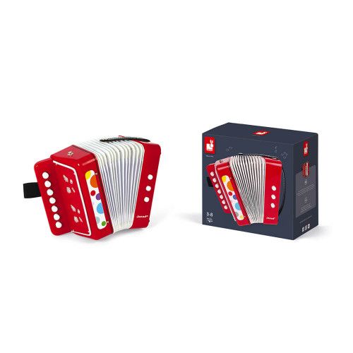 Accordéon Confetti, imitation instrument musique, rouge, éveil musical sonore, pour enfant à partir de 3 ans JANOD