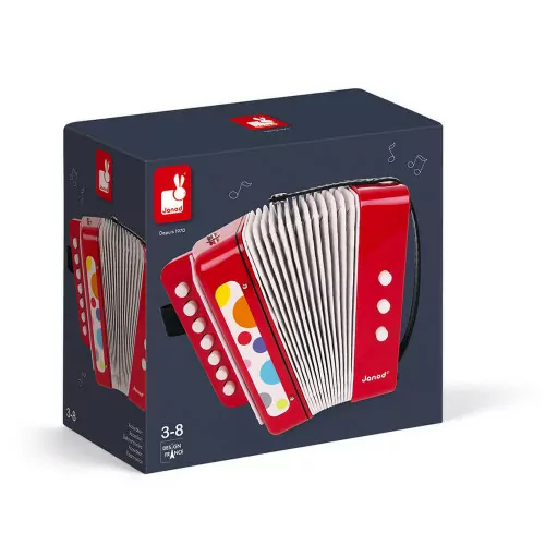 Accordéon Confetti, imitation instrument musique, rouge, éveil musical sonore, pour enfant à partir de 3 ans JANOD