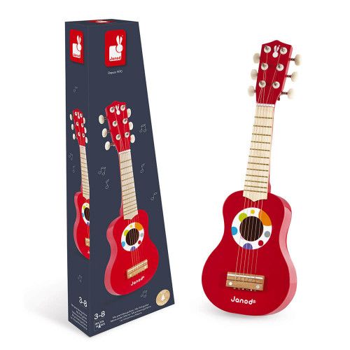 Ma Première Guitare Confetti en bois instrument musique rouge enfant à partir de 3 ans