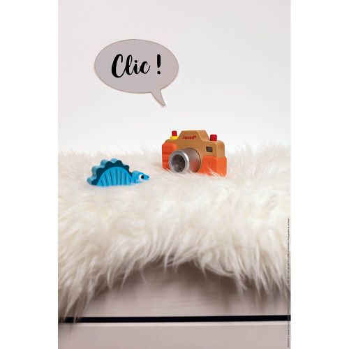Appareil Photo Sonore en bois et silicone, imitation, éveil sonore musical, caméra, orange, pour enfant dès 18 mois JANOD