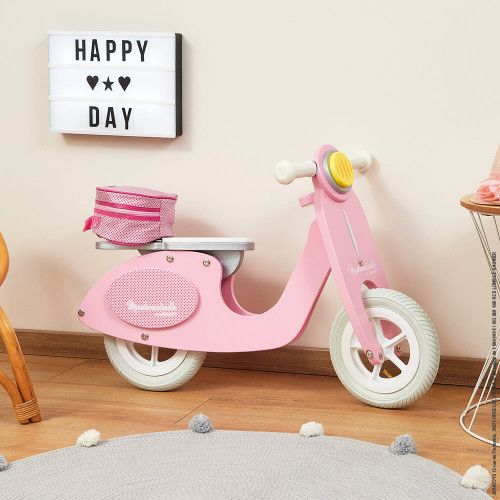 Draisienne Scooter Rose Mademoiselle en bois, vintage, équilibre motricité, pour enfant dès 2 ans JANOD