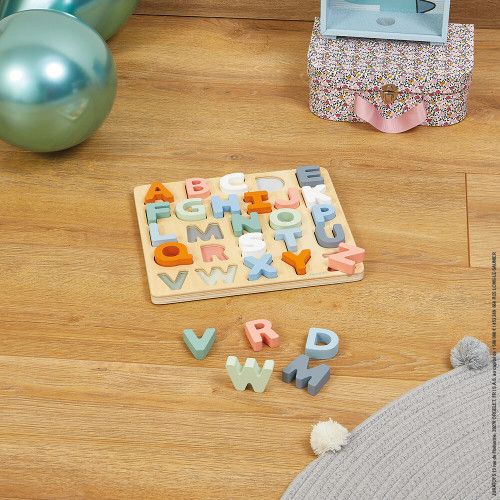 Puzzle Alphabet Sweet Cocoon en bois, design, lettres, éducatif, motricité, ardoise pour enfant à partir de 2 ans JANOD