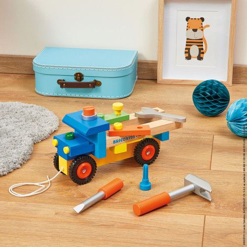 Camion de bricolage en bois, véhicule, jouet à promener, à tirer, outils, éveil motricité pour enfant à partir de 2 ans JANOD