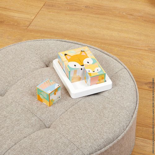 Barquette 6 Cubes Pure en bois, animaux, blocs, éveil motricité bébé, pour enfant à partir de 12 mois JANOD