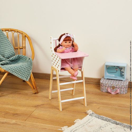 Chaise Haute Candy Chic en bois pour poupon rose blanc enfant à partir de 3 ans