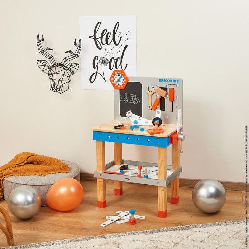 Etabli magnétique géant Brico'Kids réglable en bois 40 accessoires bricolage enfant à partir de 3 ans