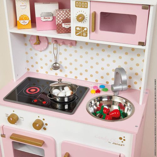 Grande Cuisine Candy Chic en bois sonore et lumineuse rose 6 accessoires enfant à partir de 3 ans