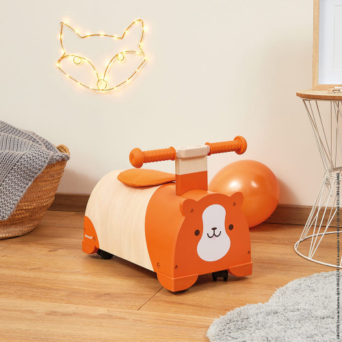 Porteur multidirectionnel Hamster en bois, orange, trotteur, éveil motricité, équilibre bébé, pour enfant dès 12 mois JANOD