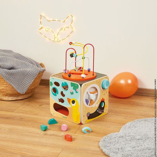 Maxi looping multi-activités en bois cube éveil motricité enfant à partir de 18 mois JANOD