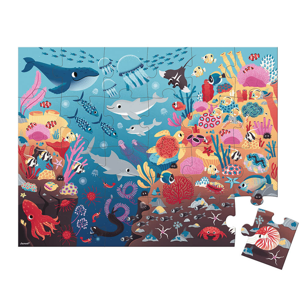Janod Magisches Puzzle „Der Ozean“ – 24 Teile Mit UV-Lampe, FSC-zertifiziert, Für Kinder Ab 3 Jahren