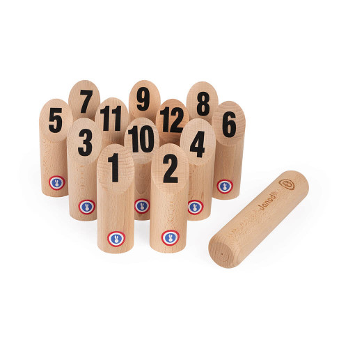 Jeu de quilles en bois, fabriqué en France, plein air, sport, motricité, molkky, pour enfant dès 5 ans JANOD
