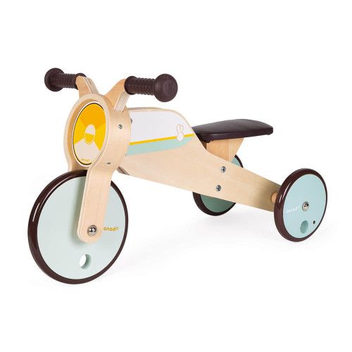 Tricycle 2 en 1 à bascule en bois FSC, modulable, porteur bébé, vintage, éveil et équilibre pour enfant dès 12 mois JANOD