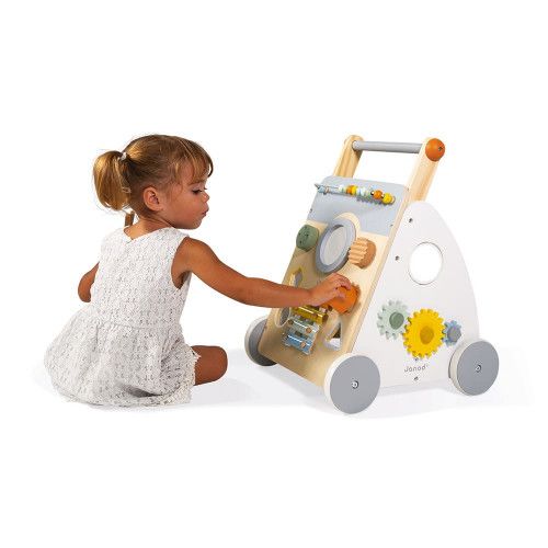 Chariot de marche bébé multi-activités en bois Tropical Janod - Dröm