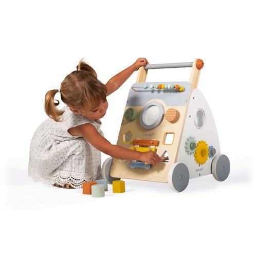 Chariot Multi-Activités Sweet Cocoon en bois, chariot de marche, éveil motricité sonore et manipulation bébé, pour enfant dès 12