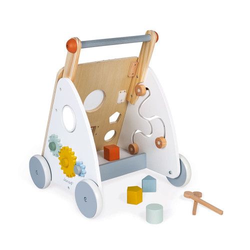 Chariot Multi-Activités Sweet Cocoon en bois, chariot de marche, éveil motricité sonore et manipulation bébé, pour enfant dès 12