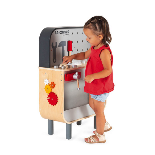 Etabli Reverso Brico'kids en bois, double-face, imitation bricolage, magnétique, descendeur, pour enfant dès 3 ans JANOD