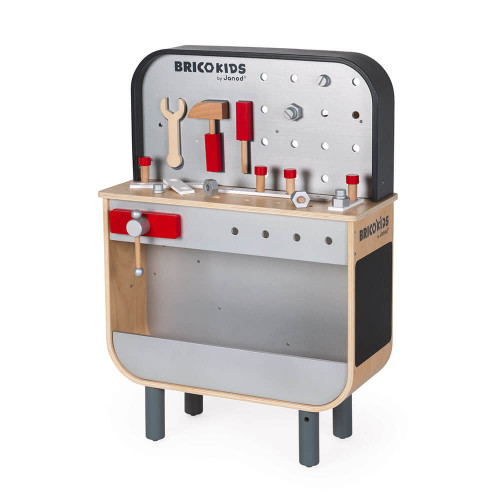 Etabli Reverso Brico'kids en bois, double-face, imitation bricolage, magnétique, descendeur, pour enfant dès 3 ans JANOD