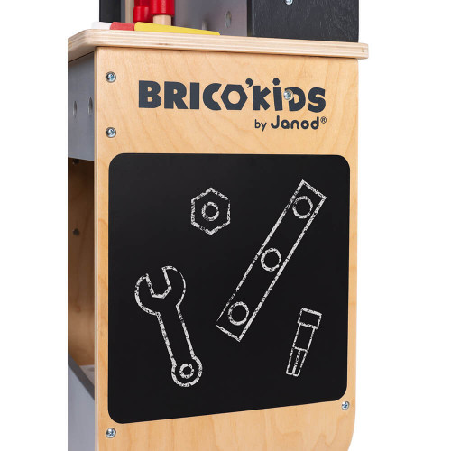 Etabli Reverso Brico'kids en bois, double-face, imitation bricolage, magnétique, descendeur, pour enfant dès 3 ans JANOD