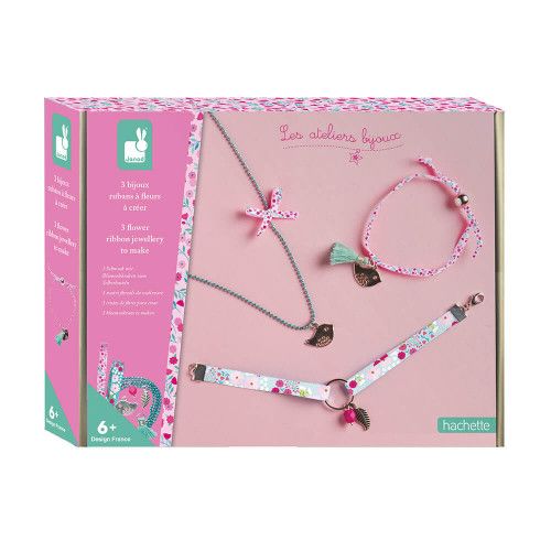 Kit Créatif 3 bijoux rubans fleurs à créer, loisir créatif, bijoux, pour enfant dès 6 ans JANOD