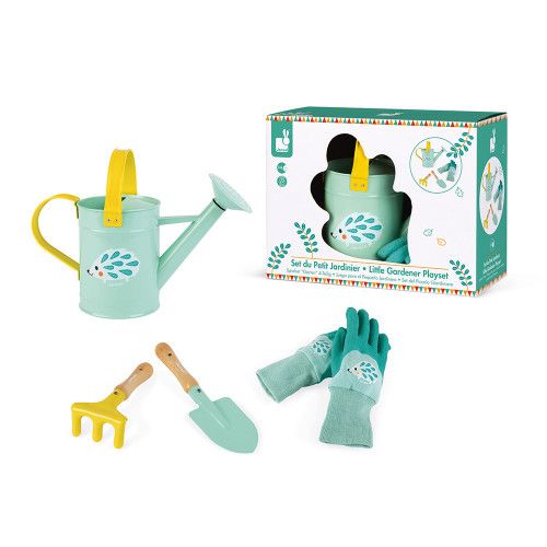 Janod Happy Little Gardener Playset Trowel Rake Gloves Watering Can
