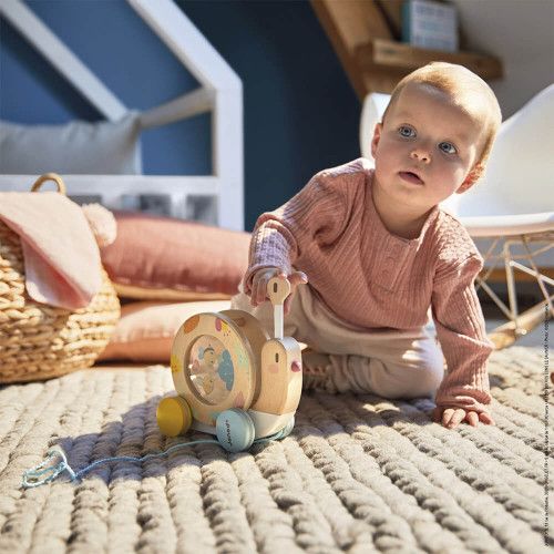 Escargot à Promener Pure en bois, jouet à tirer, éveil musical sonore, motricité, enfant à partir de 12 mois JANOD