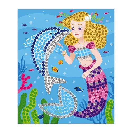 Kit créatif mosaïques dauphins et sirènes, loisir créatif, tableaux à décorer, pour enfant dès 7 ans JANOD