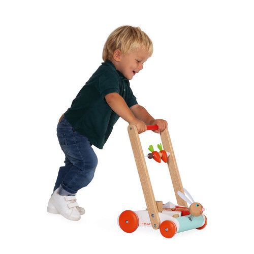 Chariot de marche Janod Lapin, jouet d'éveil, motricité, marche, 19 cubes en bois, pour enfant dès 12 mois JANOD