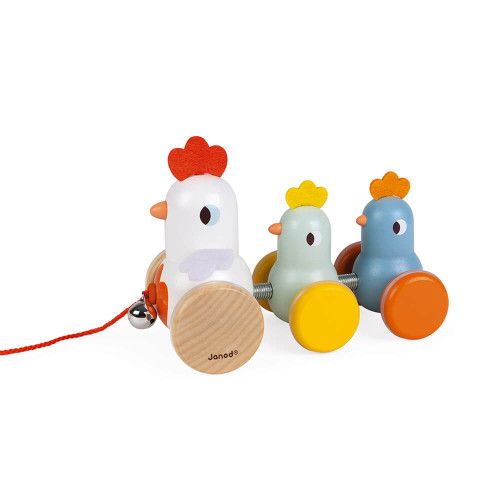 Poule et poussins à promener, jouet d'éveil, 1er âge, marche, motricité, pour enfant dès 18 mois JANOD