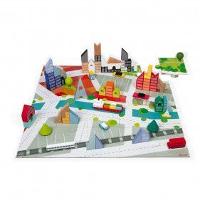 Kubix 60 Blocs + Puzzle Carton Ville en bois