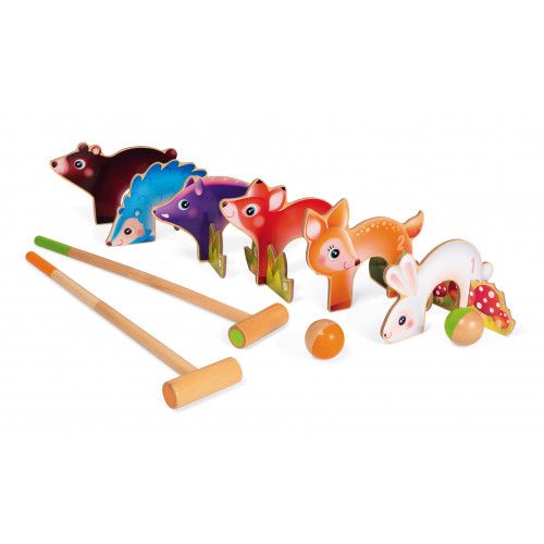 Croquet Animaux de la Forêt en bois, jeu plein air extérieur jardin, motricité enfant à partir de 3 ans JANOD