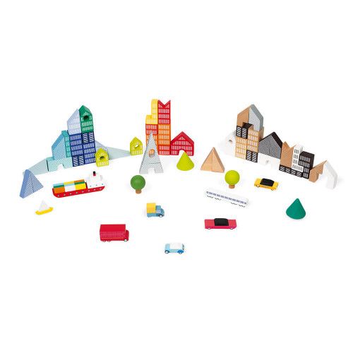 Blocs de construction en bois pour enfant - Jeu de 60 pièces Janod