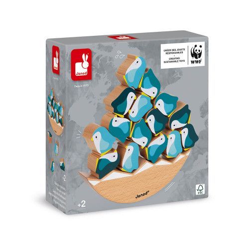 Jeu basculo manchots en bois FSC partenariat WWF, jeu d'adresse, équilibre, pour enfant dès 2 ans JANOD