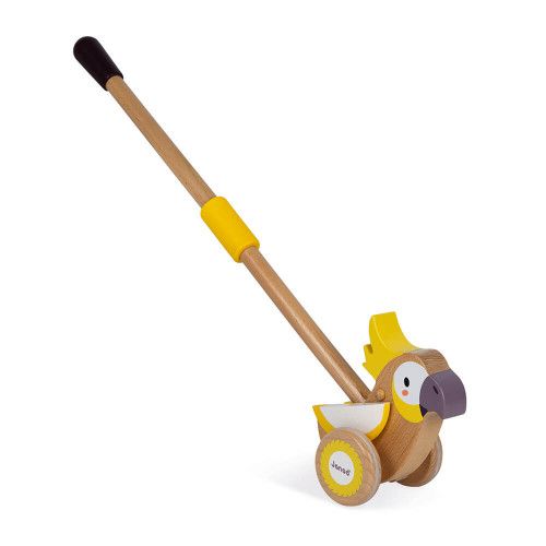 Cacatoès à pousser en bois partenariat WWF, développer la motricité, jeu d'éveil, marche, pour enfant dès 18 mois JANOD